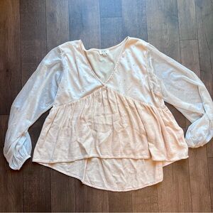 Umgee Women's Boho Tunic Top M Cream tunic top Peasant festival fairy puff sleev